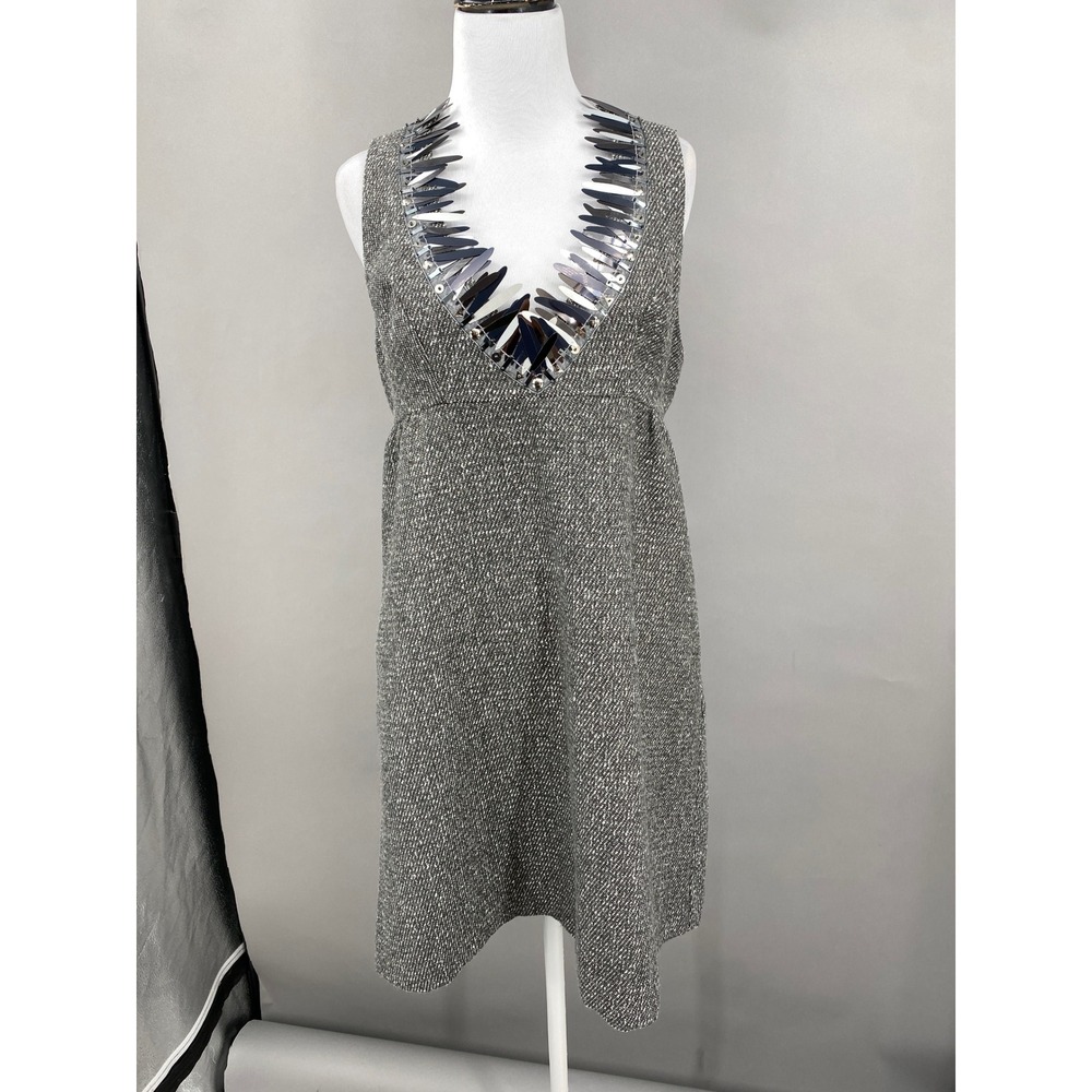 Anna Sui for Target Dress Womens Small Grey Sequin V-Neck Open Back Tweed Shift